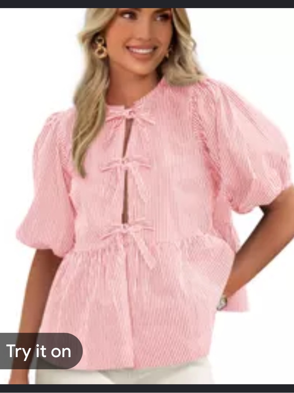 Pretty Garden Women's Pink Striped Tie-Front Blouse, as